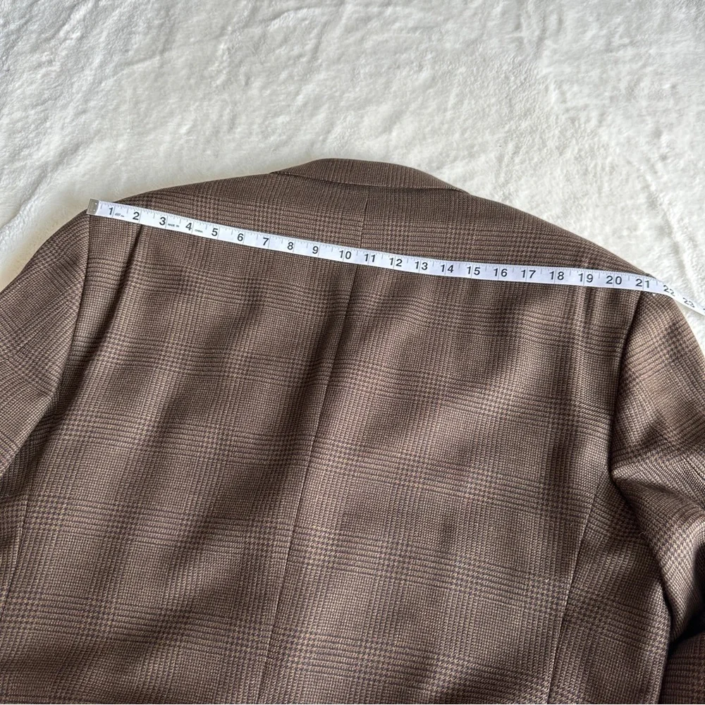 Jos A Bank 46L Beige Blue 100% Wool Sport Coat Glen Check Pattern